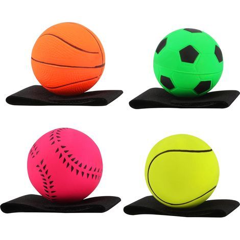 Balles De Bande De Poignet, 4 Pcs Balles Rebondissantes pour Poignet, Balle De Bande De Poignet Balles de Retour Poignet Jouets de Bracelet pour Exercice ou Jouer (1/5)