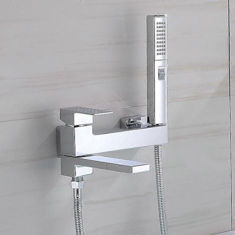 Robinet de baignoire-douche en laiton noir/doré à poignée unique, mitigeur mural avec douchette à main, robinet de salle de bain 4 (1/5)