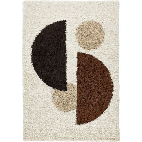 - Indoor Shaggy-Teppich mit kreisförmigen Mustern, beige, braun, schwarz - 120 x 160 cm
