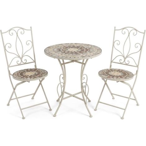 Set de Table et 2 chaises de Jardin en métal et Pierre crème et Pierre 72 x 60 x 60 cm (1/4)