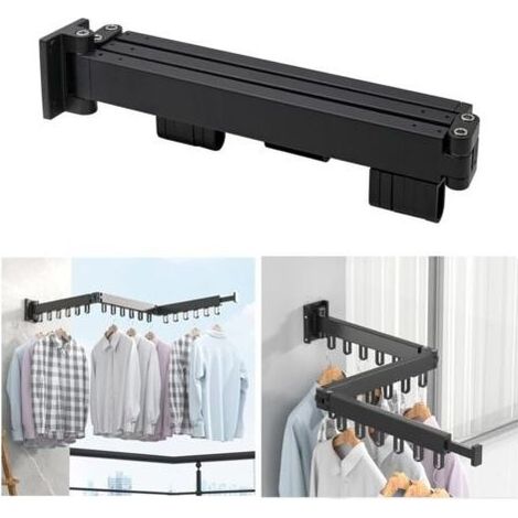 Etendoir Linge Interieur Pliable Séchoir À Linge Aluminium, 3 Étages Etendoir Mural Pliable Tringle Vetement, Étendoir À Linge Pour Buanderie, Salle De Bain, Salon Et Balcon, Le Noir (1/4)