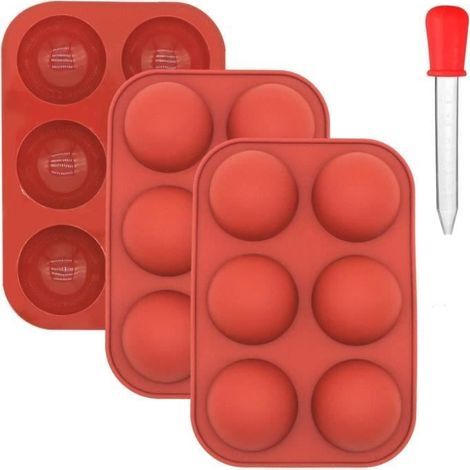 3 pack 6-hole medium silicone hemisphere mold, 6-cavity hemisphere baking molds for hot chocolate cake A425 (1/4)