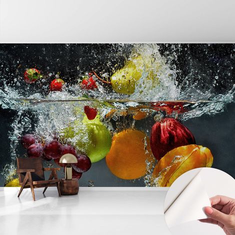 Carta da parati adesiva - fotomurale - facile da applicare - per la soggiorno - camera da letto - Frutta nell'acqua 416x254 cm (1/5)