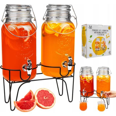2x Barattolo con rubinetto Barattolo in vetro da 4 litri con rubinetto + supporto distributore di caraffa
