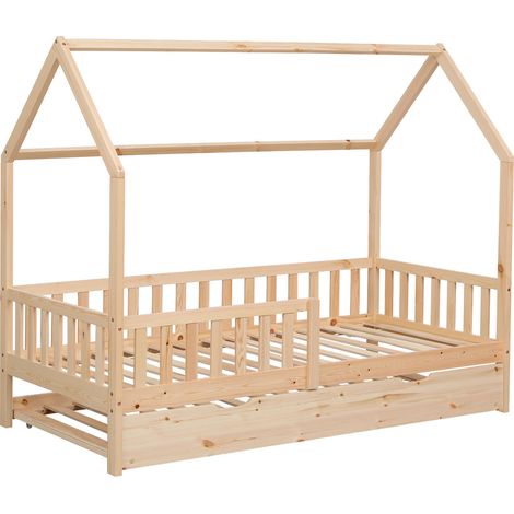 Happy Garden – Lit cabane gigogne 190x90cm en bois – Tiroir lit-tiroir inclus – Design moderne pour chambre enfant – Poids max 150kg