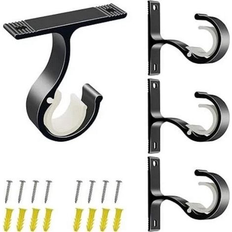 Set di 4 supporti per asta per tende, ganci di supporto neri, montaggio a soffitto e a parete in lega di alluminio, per aste per tende e armadi - Nero (1/5)