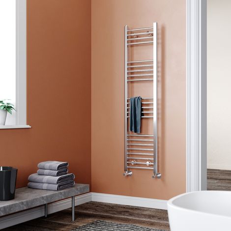 ELEGANT 1600 x 400 mm Chrome Efficient Rads Straight Towel Rail Radiator Bathroom Heated + Anthracite Thermostatic Radiator Valves (1/5)