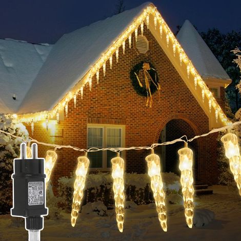 Jiubiaz Guirlande lumineuse stalactite 40 LED, longueur totale 10 m, 8 modes lumineux, 31 V, blanc chaud, déco de fenêtre pour Noël (1/5)