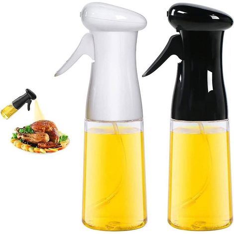 Lot de 2 vaporisateurs portables de 200 ml (7 oz) pour huile d'olive et vinaigre, avec brosse, flacons pulvérisateurs multi-usages pour barbecue, cuisine et salade - Noir (1/5)