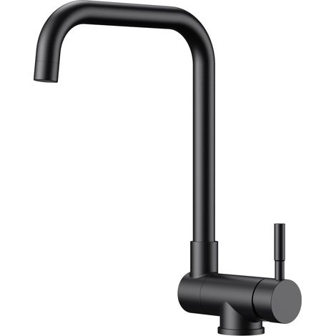 Robinet Cuisine Noir, Mitigeur Cuisine avec Fonction Pivotante à 360° et Pliable, Design en Forme de L Acier Inoxydable,Poignée Unique pour l'Eau Chaude et Froide Robinet Evier (1/5)