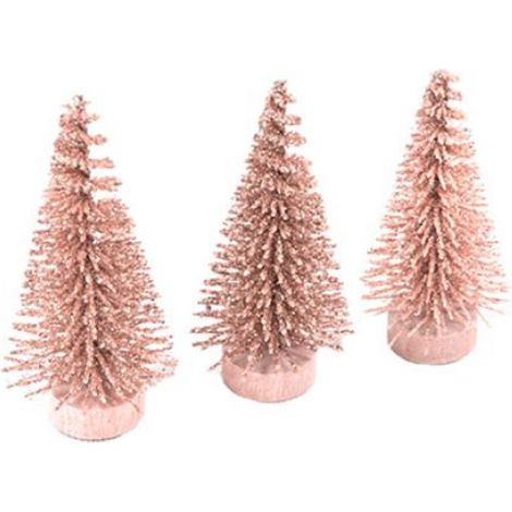 3 Petits sapins artificiels rose gold pailletés 5,5 x 2,5 cm (1/3)