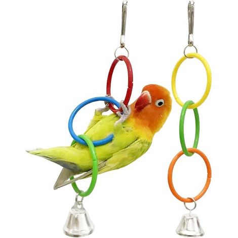 Lot de 2 : Anneaux tricolores pour perroquet, jouet d'escalade et de mastication — Anneaux à suspendre pour l'enrichissement — Accessoires pour perroquets (Remarque : les couleurs des anneaux sont sél