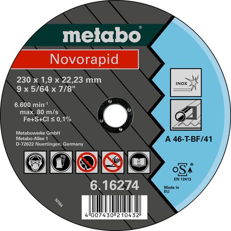 Discos de corte Novorapid 180x1.5x22.23 Acero inoxidable METABO
