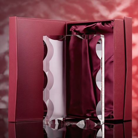 Bellissima statuetta premio in cristallo, personalizzabile con incisione o stampa, completa di elegante astuccio. (1/5)