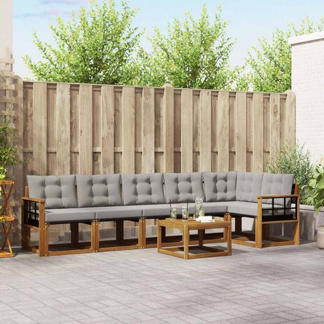 Outdoor-Sofagarnitur mit Kissen 7 pcs Natürlich und Hellgrau