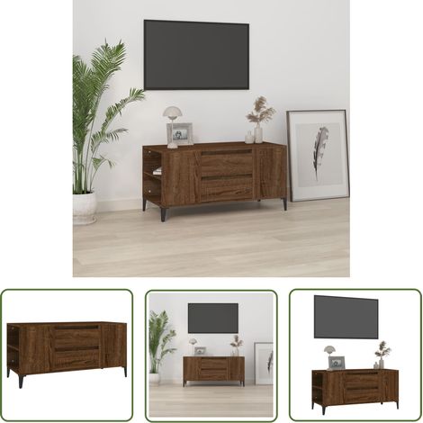 The Living Store Meuble TV Chêne marron 102x44,5x50 cm Bois d'ingénierie - Meubles Tv - Meuble Tv Industriel - Meuble Tv Rangement - Bureau Tv - Support Tv Mural (1/5)