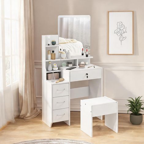 Coiffeuse bianco en truciolare Vetro temperato 80 x 38 x 143 cm (1/5)