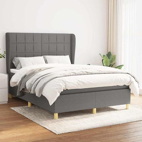 Cama box spring con colchón tela gris oscuro 140x200 cm (1/5)