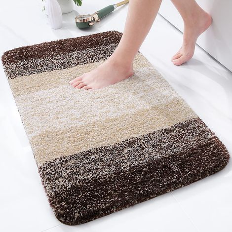 Tapis de Bain Doux - 51 x 76 cm - Antidérapant - Lavable - Tapis de Bain Moelleux à Poils Longs en Microfibre Absorbant - Marron (1/5)