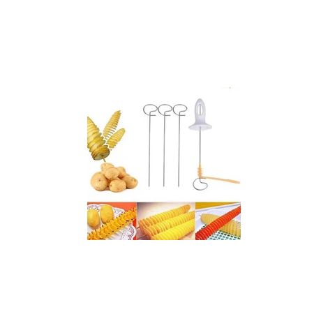 6 pièces Trancheuse de pommes de terre tornado multifonction manuelle, outil de tranchage de pommes de terre manuel pour BBQ et cuisine (1/4)