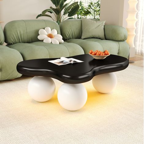Mesa de centro de MDF negro y blanco 95 cm con LED, forma de nube (1/5)