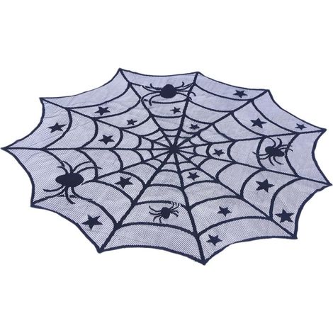 Nappe d'halloween et en Polyester Noir de Ronde Motif Toile D'araignée et Dentelle Décoration pour ou Décoration pour Table de Salon ou Café Table Salon Café (1/5)