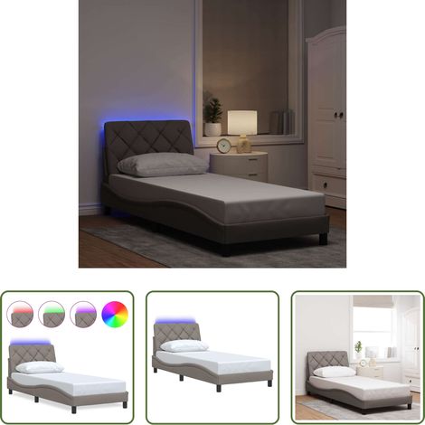 LED-Leuchten - Bettgestell mit LED ohne Matratze Taupe 90x190 cm Stoff (1/5)