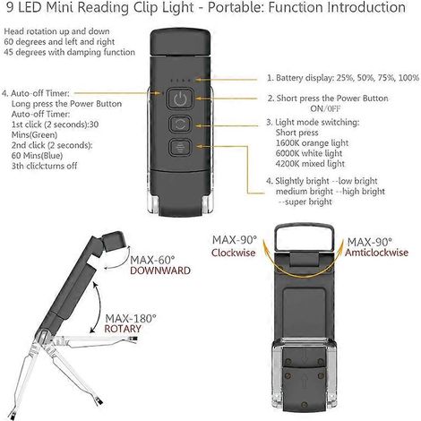 Luce da lettura con timer ricaricabile tramite USB, lampada da lettura a clip, segnalibro, luce notturna, lampada da libro (1/5)
