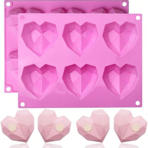 1 pc Moule en silicone en forme de cœur à 6 trous (effet diamant), moule 3D pour cœur pour gelée, chocolat, gâteau, savon artisanal, pudding, fabrication de bonbons (1/5)