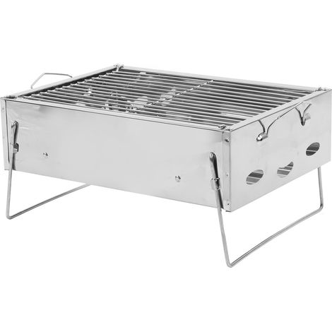 Barbecue d'extérieur portable et pliable en acier inoxydable, fonctionnant au charbon de bois, idéal pour les pique-niques et le camping. (1/5)