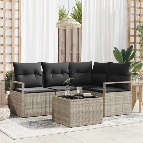 Sofa Set mit Kissen mit Speicher 5 pcs Hellgrau Poly-Rattan