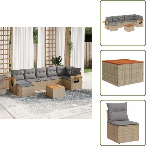 The Living Store Salon de jardin avec coussins 8 pcs beige résine tressée - Ensemble Salon De Jardin - Meuble Extérieur - Jardin Design - Mobilier De Jardin - Chaise Lounge