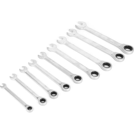 Clé à cliquet réversible 9 pièces, jeu de clés mixtes doubles 72 dents, outil multifonction robuste pour bricolage et mécanique. (1/5)