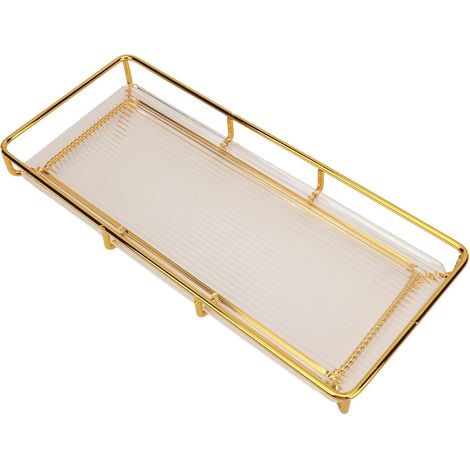 Metal Bathroom Countertop Tray, Acrylic and Stainless Steel Storage Tray, Lightweight and Stable, Space-Saving for Vanity, Bathroom, Kitchen Countertop (Gold) (1/5)