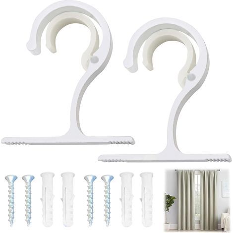 Set di 2 robuste staffe in lega di alluminio per aste per tende con diametro da 25 a 28 mm, complete di viti di fissaggio. Ideali per armadi e guardaroba. Elegante design bianco. (1/5)