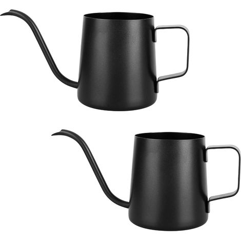 Juego de 2 mini regaderas negras, 250 ml - Acero inoxidable - Caño largo - Regadera de jardín para plantas de interior y suculentas (1/5)