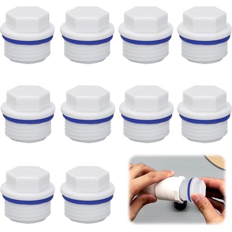 Lot de 10 bouchons d'obturation en PPR - 1/2" - Pour conduite d'eau - Joint anti-écoulement - Filetage extérieur - Convient pour raccord fileté - Chauffage et installation d'eau potable (1/5)