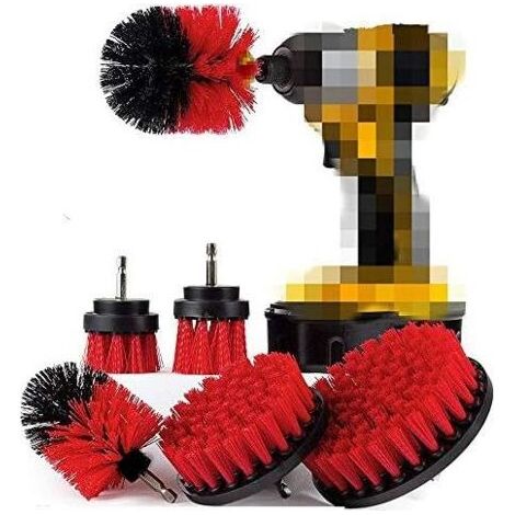 Ensemble de 6 têtes de brosse rigides de différentes tailles. La brosse électrique pour plafond, alimentée par une perceuse, élimine les algues, les moisissures et la mousse des ornements de jardin. (1/5)
