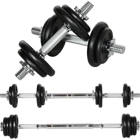 Set manubri e bilanciere 2 in 1 regolabile 20 kg in ferro nero (1/5)
