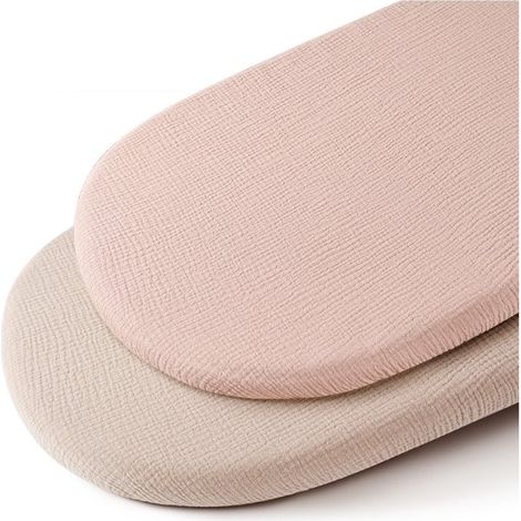 2 piezas - Sábana bajera de muselina para cuna - Colchón para cochecito - Rosa y caqui - 80x40 cm - Funda para cambiador (1/4)