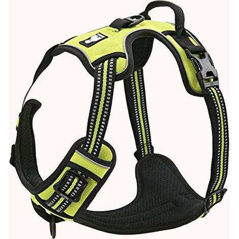 VURAHOME - Réfléchissant Harnais De Chien Réglable Décourager Tirer Pet Gilet Durable en Nylon De Voiture (Jaune Fluo, XL) (1/3)