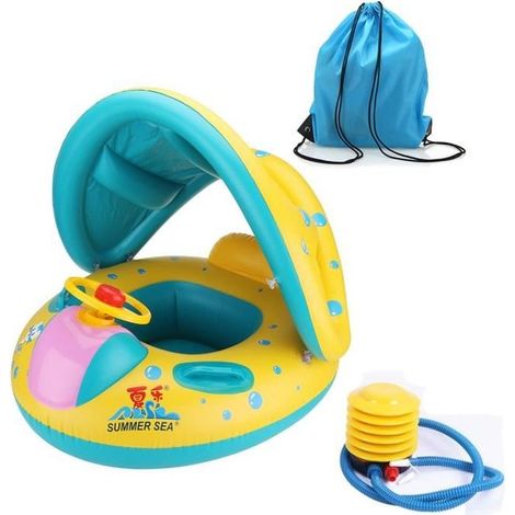 Parasol Baignoire Bouée bébé Gonflable - Multicolore - Bateau - PVC - 1-3 ans - Protection solaire réglable (1/4)