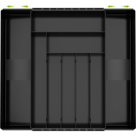 Range Couverts pour Tiroir,7-9 Compartiments,Plateau d'Ustensiles Extensible pour Tiroir,26.2cm-41.7cm,pour Cuillères Fourchettes Couteaux Vaisselle,Robuste,Facile nettoyer,Noir (1/5)