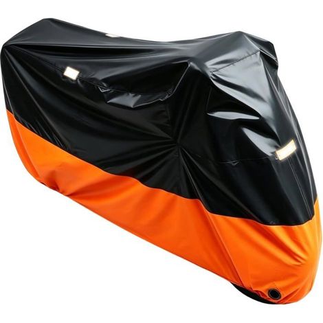 Bâche De Protection Pour Moto-Étanche-Protection Uv-Anti-Poussière-Coupe-Vent-Avec Trou De Serrure-Noir Et Orange-Xxl-245X10[CA158] (1/5)