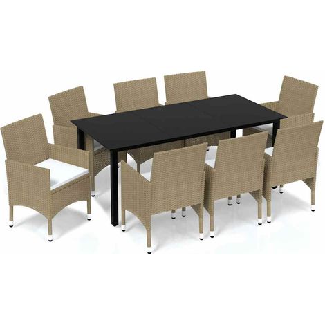 Maison Exclusive - Set Pranzo da Giardino 9 pz con Cuscini in Polyrattan Beige (1/5)