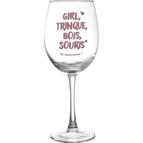 Verre à vin 45 cl avec message rose esprit Girl Power (1/2)