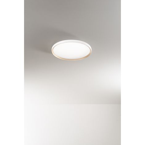 Plafonnier Led Circulaire 40W En Métal Blanc Et Or Mat, Cct Dimmable 3000K-6000K, Diffuseur Acrylique Satiné - Design Moderne Par Perenz (1/2)
