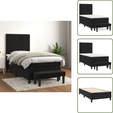 Sommier à lattes de lit avec matelas Noir 90x190 cm Velours - Lit Double - Lit Capitonné - Lit Velours - Literie Luxe - Sommier Tapissier (1/5)