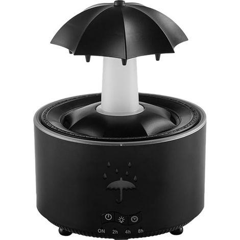 Regenschirmförmiger Luftbefeuchter, 7-farbiger LED-Aromatherapie-Diffusor mit Regengeräuschen für einen erholsamen Schlaf, einstellbarer Timer für mühelose Feuchtigkeitsregulierung (schwarz) (1/5)
