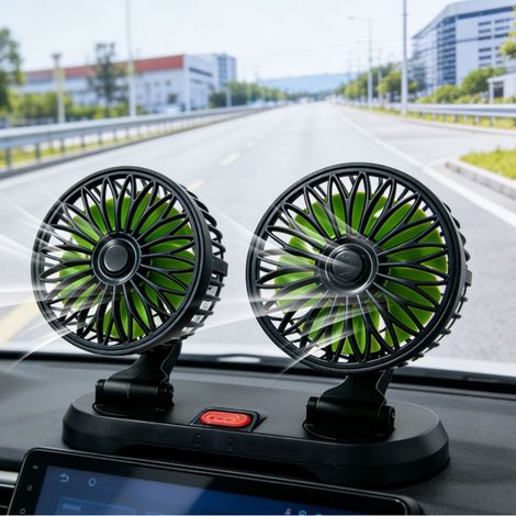 Ventilateur de voiture à gros moteur, double tête, universel 12V/24V pour gros camions, refroidissement, ventilateur d'intérieur de voiture alimenté par USB. (1/2)